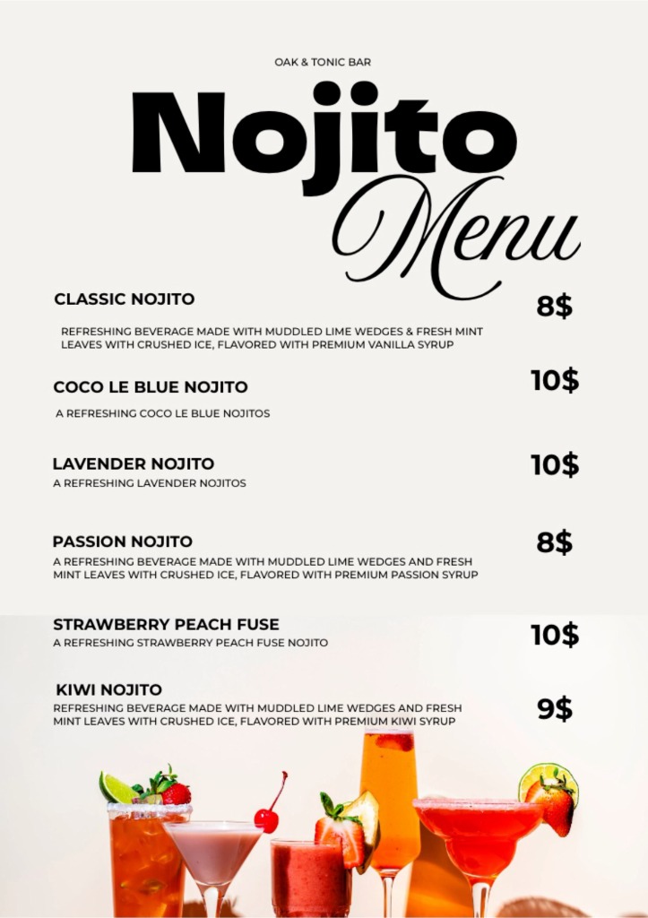 Nojito Menu